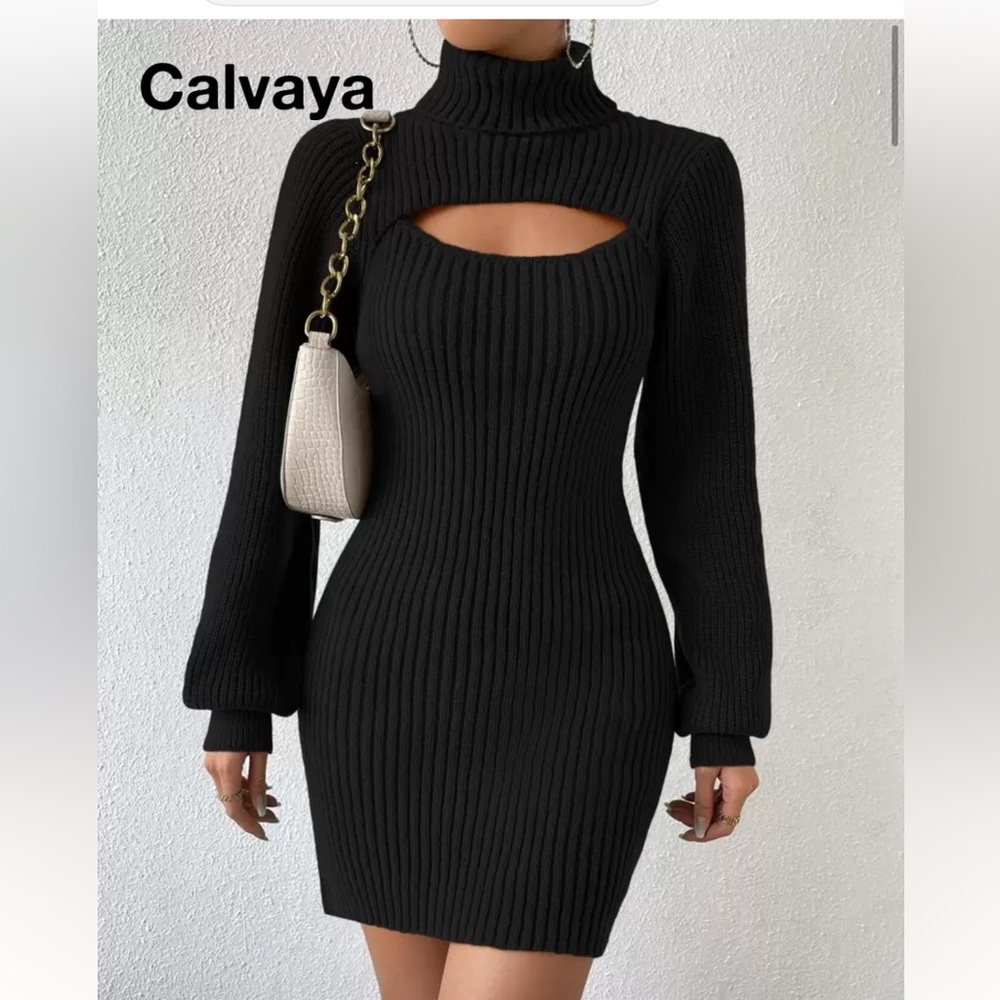 SHEIN Black Cutout Ribbed Knit Dress